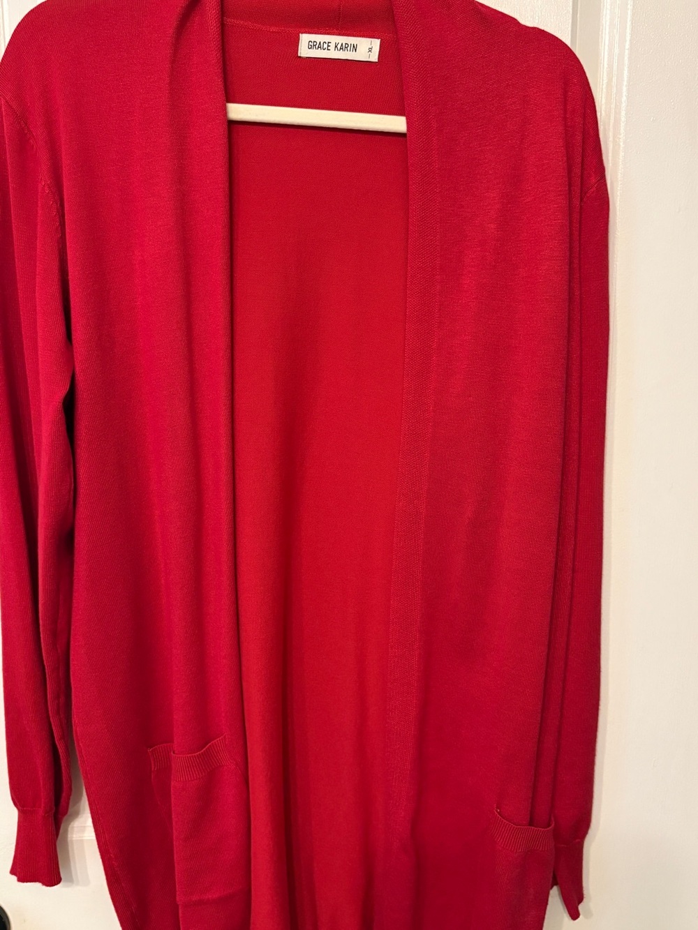 Grace Karin Bright Red Open-Front Pocket Cardigan
